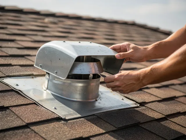 Davidson Dryer Vent Cleaning certified technician safely cleaning a roof-mounted dryer vent in Davidson