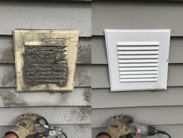 Davidson Dryer Vent Cleaning technician installing high-quality dryer vent cover at a residential property in Davidson