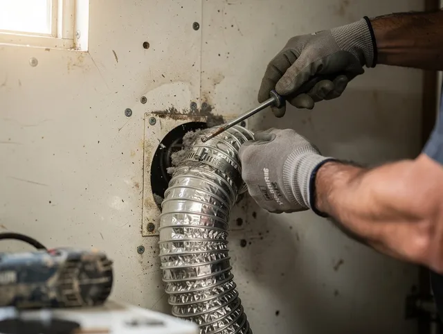 Davidson Dryer Vent Cleaning technician performing precise dryer vent hose installation in Davidson